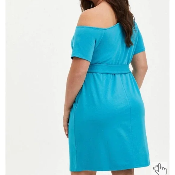 TORRID OFF-SHOULDER T-SHIRT DRESS - FRENCH TERRY TEAL SIZE 4X NWT - Picture 3 of 4